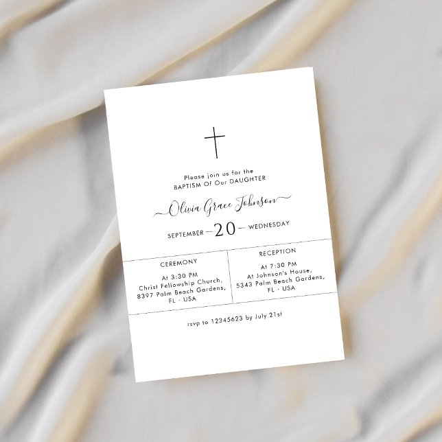 Square Whimsy Script White Gender Neutral Baptism Invitation (Creator Uploaded)