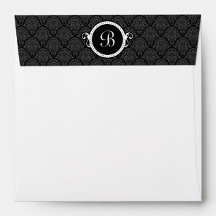 Square White Damask Flap Monogram Envelopes