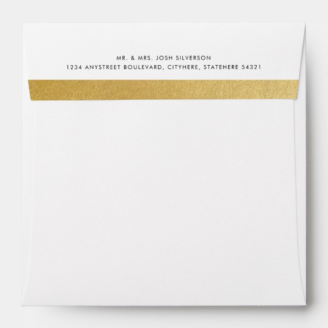 Square White Plain Gold Simple Return Address  Envelope (Back (Top Flap))