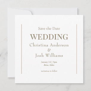 Square White Wedding Save the Date Invitation