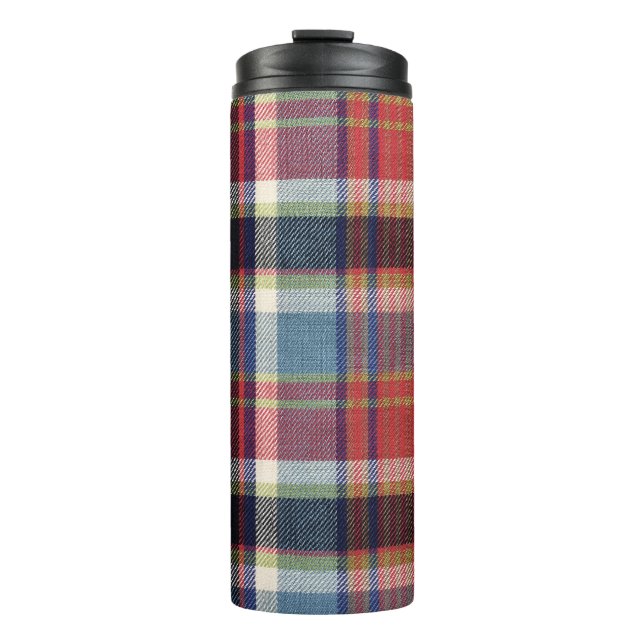 Squared Textile Texture Background. Thermal Tumbler (Front)