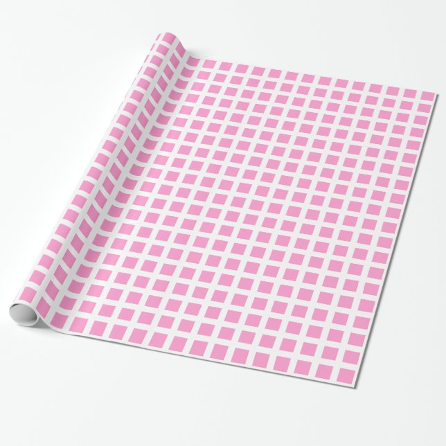 Squares 02 - Pink on White Wrapping Paper (Unrolled)