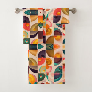 Squares Abstract Retro Trendy Collection Bath Towel Set