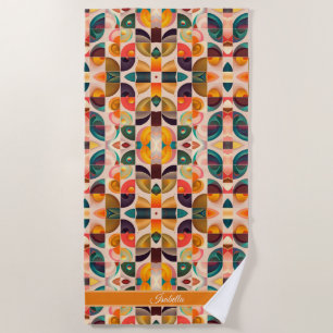 Squares Abstract Retro Trendy Collection Beach Towel