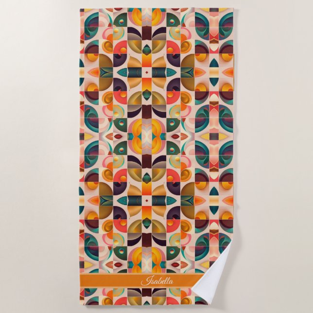 Squares Abstract Retro Trendy Collection Beach Towel (Front)