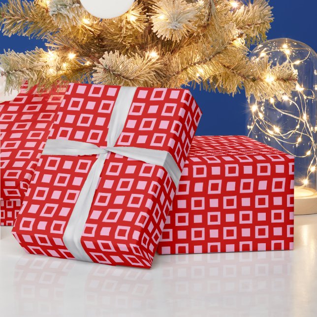 Squares and Boxes Pattern DIY Colours Red Pink Wrapping Paper (Holidays)