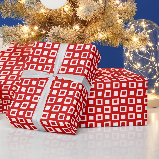 Squares and Boxes Pattern DIY Colours Red White Wrapping Paper (Holidays)