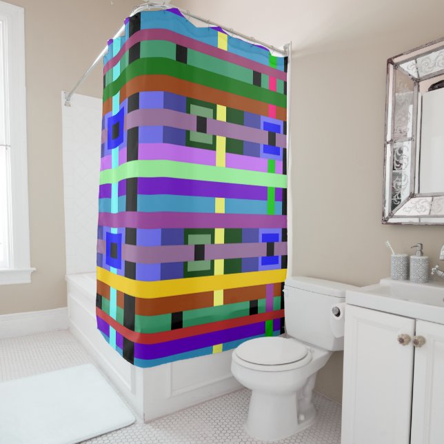 Squares and Lines Shower Curtain (In Situ)