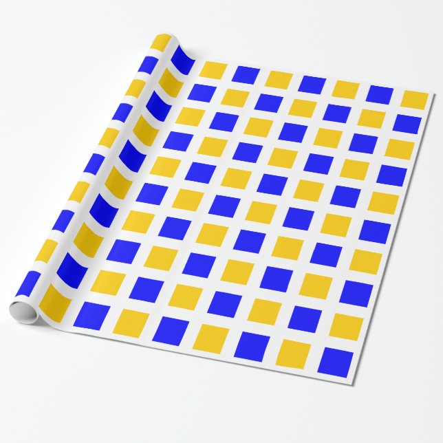 Squares - Blue and Amber on White Wrapping Paper (Unrolled)