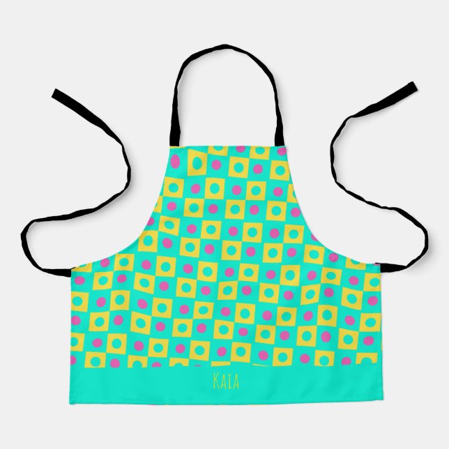 Squares & Circles Yellow Pink Minimal Pattern Apron (Front)