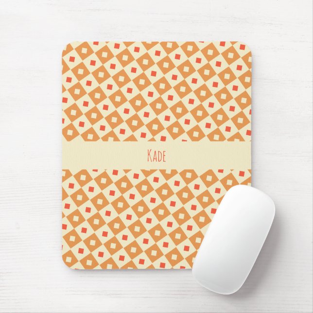 Squares & Diamonds Orange Pink Minimal Pattern Mouse Pad (With Mouse)
