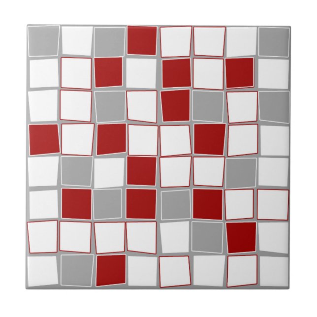 Squares, grey, white, burgundy, modern tile (Front)