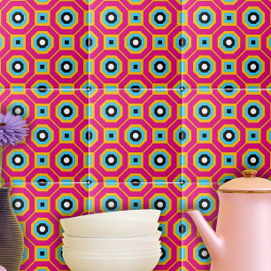 Squares & Hexagons Colourful Geometric Pattern Tile