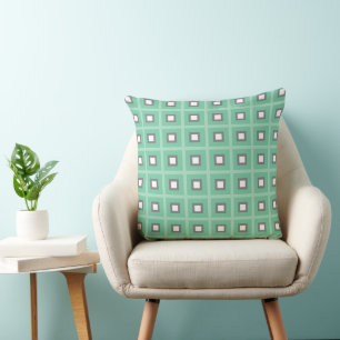 Squares In Squares - Dusty Teal White Throw Pillow