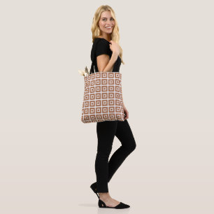 Squares In Squares White Camel Brown Tote Bag