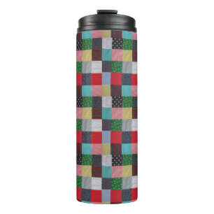 squares of colourful vintage fabric patchwork l thermal tumbler