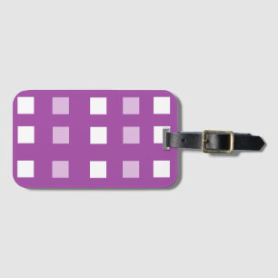 Squares on purple patterned luggage tag
