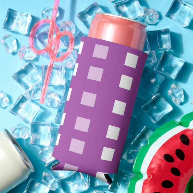 Squares on purple patterned seltzer can cooler (In Situ Summer)