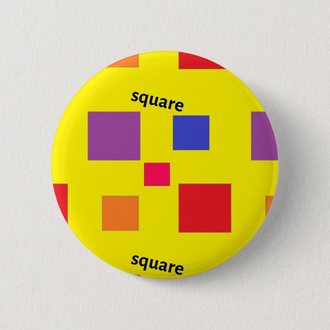 Squares pattern on yellow 2 inch round button (Front)