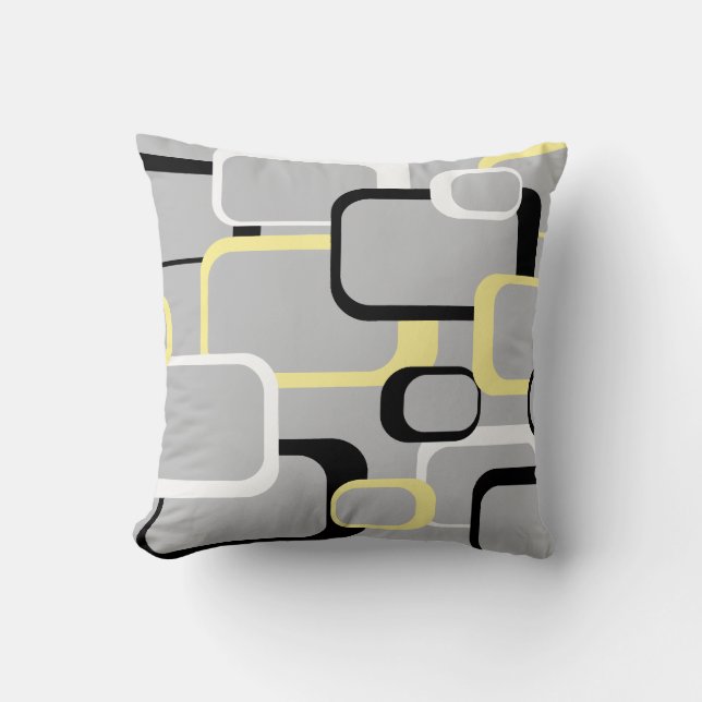 Squares Pattern Retro Black White Yellow Throw Pillow (Front)