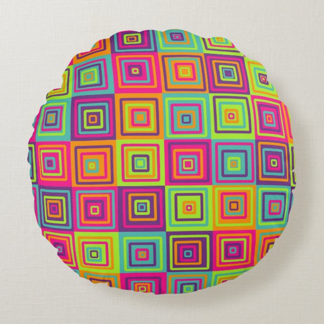 Squares Pattern Round Pillow (Front)