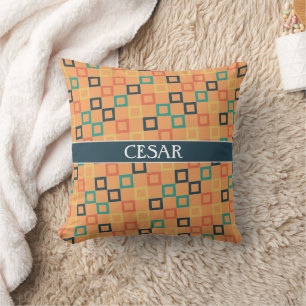 Squares Peach Blue Minimal Pattern Throw Pillow