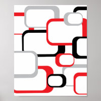 Squares Retro Pattern Black Gray Red White