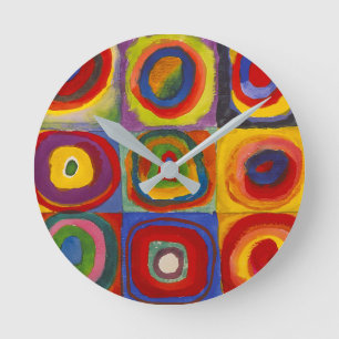 Squares w Concentric Circles Kandinsky Round Clock