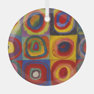 Squares With Concentric Circles Glass Ornament