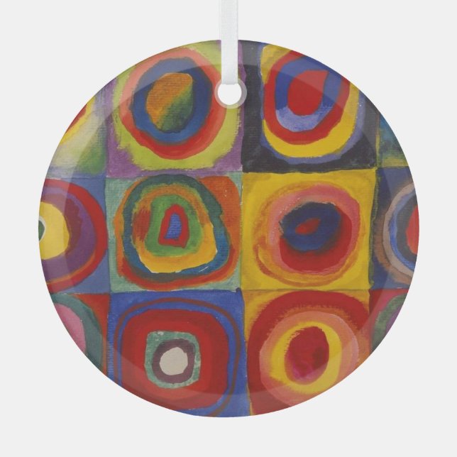 Squares With Concentric Circles Glass Ornament (Front)