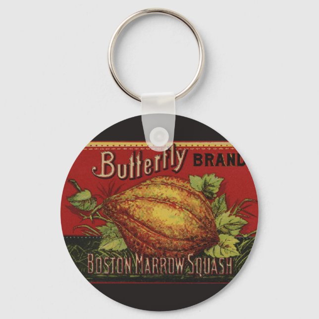 Squash Antique Vegetable Label Can Keychain (Front)