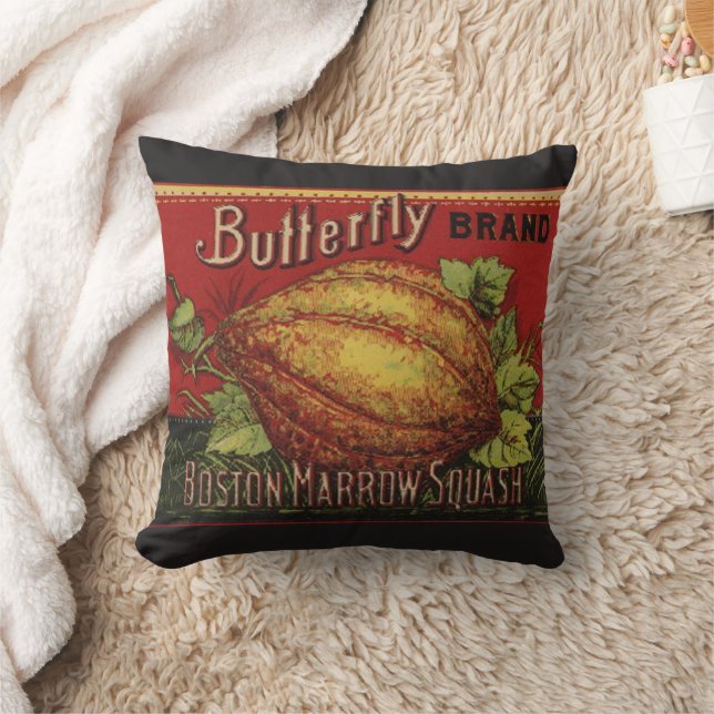 Squash Antique Vegetable Label Can Throw Pillow (Blanket)