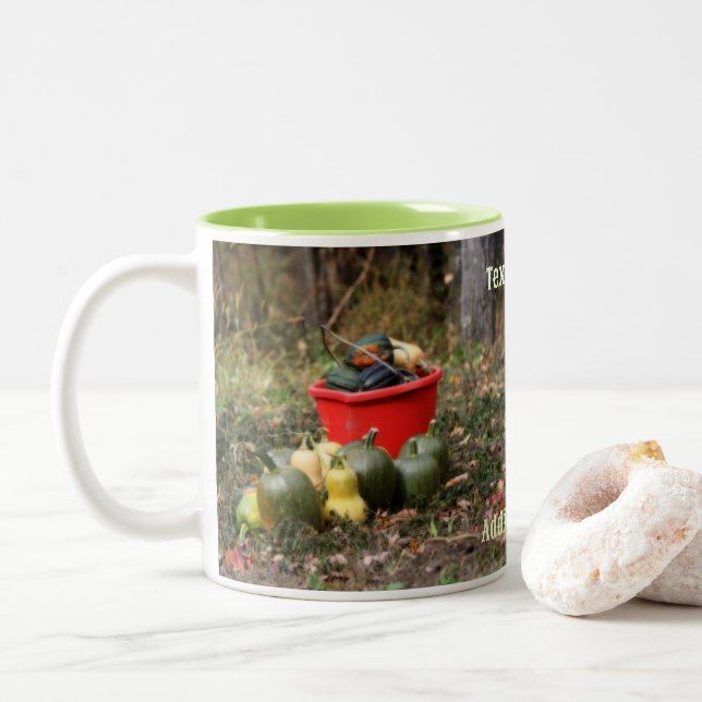 Squash Country Garden Harvest Personalized Two-Tone Coffee Mug (With Donut)