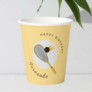 Squash Player Coach Racket & Ball Kids Birthday Paper Cups