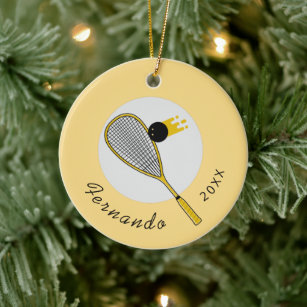 Squash Player Coach Racket & Ball Name Year Sports Ceramic Ornament
