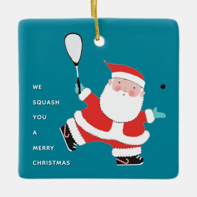 Squash Player Holiday Gift Ceramic Ornament (Front)
