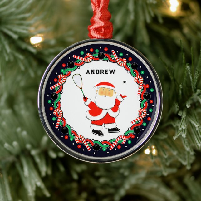 Squash Player Holiday Gift Metal Ornament (Tree)