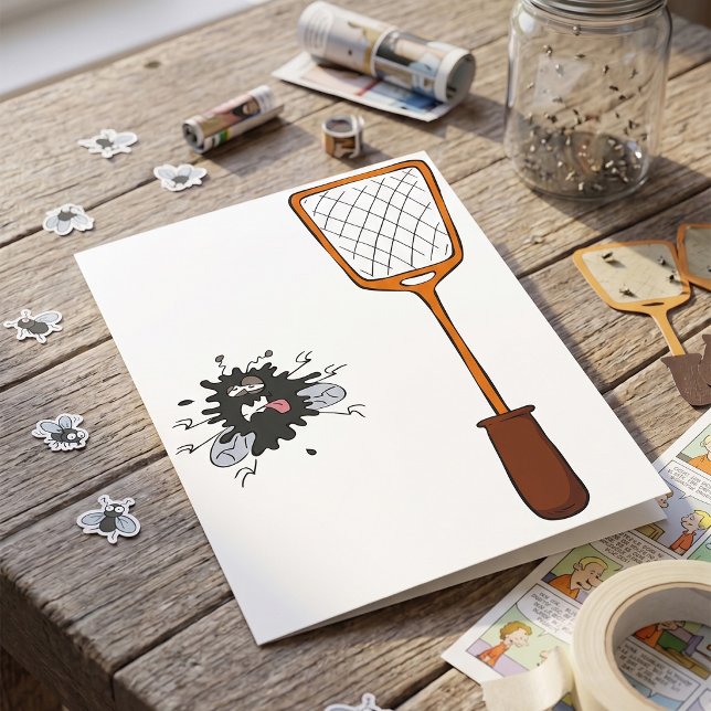 Squashed Fly and Fly Swatter Dead Bug Humour Card (Creator Uploaded)