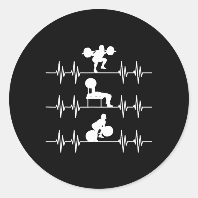 Squat Bench Deadlift Heartbeat Powerlifting  Classic Round Sticker (Front)