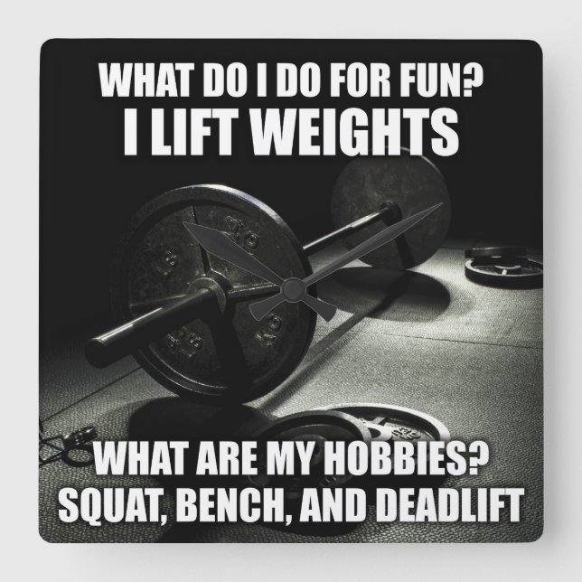 Squat, Bench, Deadlift - Powerlifting Motivational Square Wall Clock (Front)