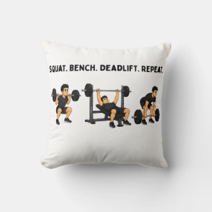 Squat Bench Deadlift Repeat Gym Workout Throw Pillow