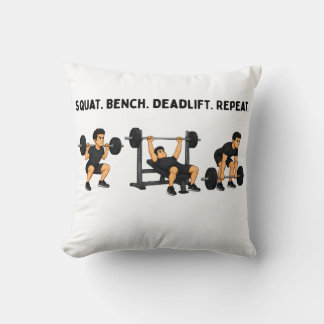 Squat Bench Deadlift Repeat Gym Workout Throw Pillow