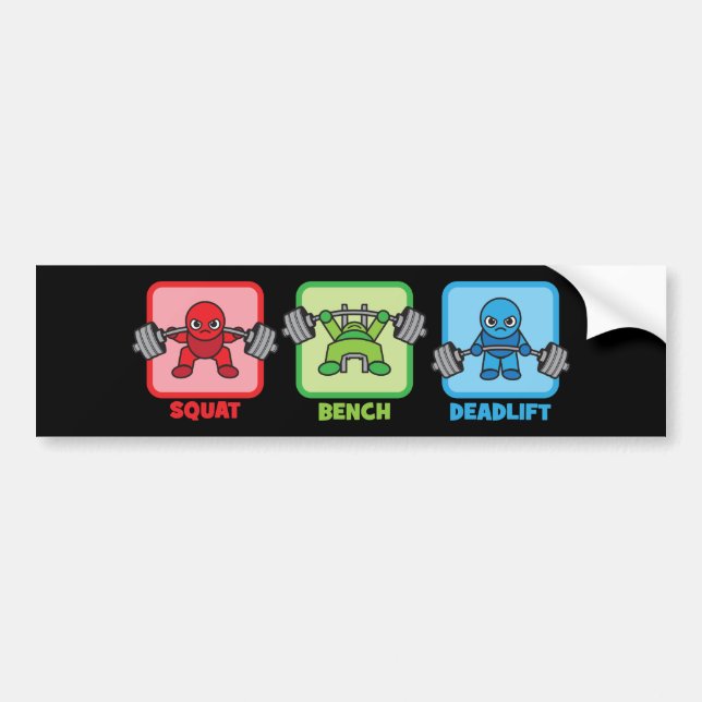 Squat, Bench Press, Deadlift - Kawaii Powerlifter Bumper Sticker (Front)