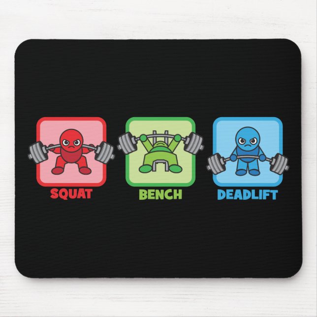 Squat, Bench Press, Deadlift - Kawaii Powerlifter Mouse Pad (Front)