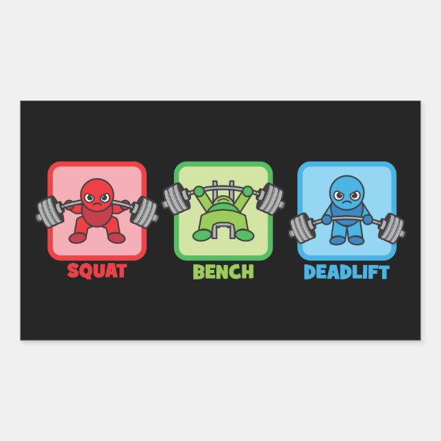 Squat, Bench Press, Deadlift - Kawaii Powerlifter Sticker (Front)