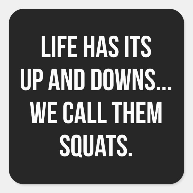 Squat, Life's Up And Downs, Leg Day, Funny Novelty Square Sticker (Front)