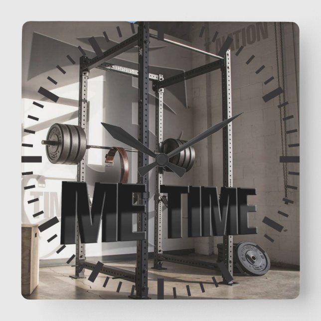 Squat Rack Workout Motivation - Me Time - Gym Square Wall Clock (Front)