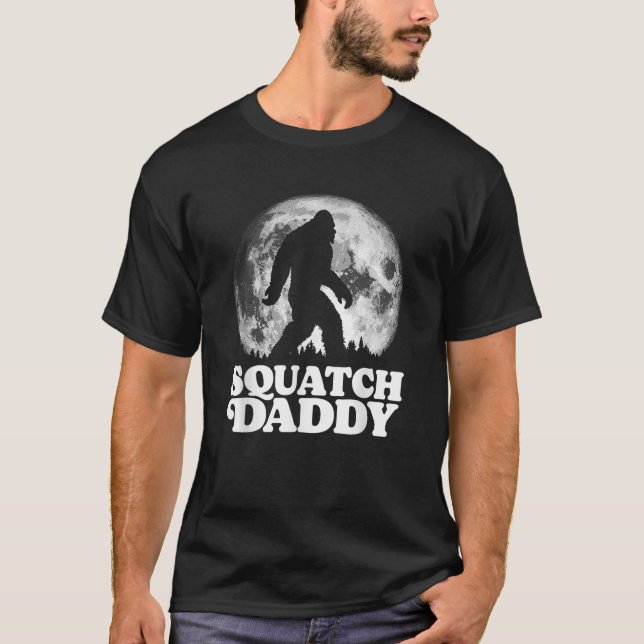 Squatch Daddy Funny Bigfoot at Night Moon Graphic  T-Shirt (Front)