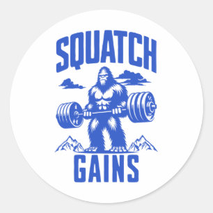 Squatch Gains Weight Lifting Humour Monochrome Gym Classic Round Sticker