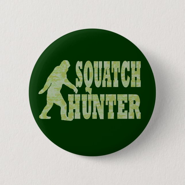 Squatch hunter on camouflage 2 inch round button (Front)